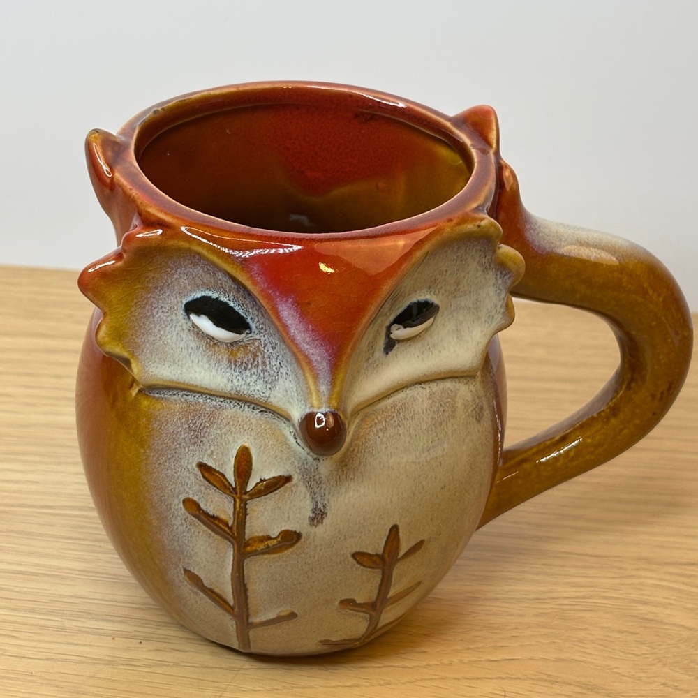 Charming 3D Fox Gibson Glazed Stoneware Ceramic‎ Coffee Mug - Orange and Brown